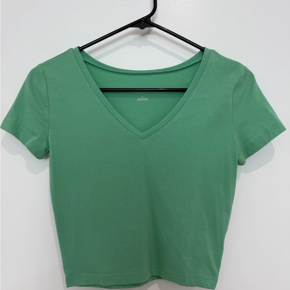 Green V-Neck Crop Top